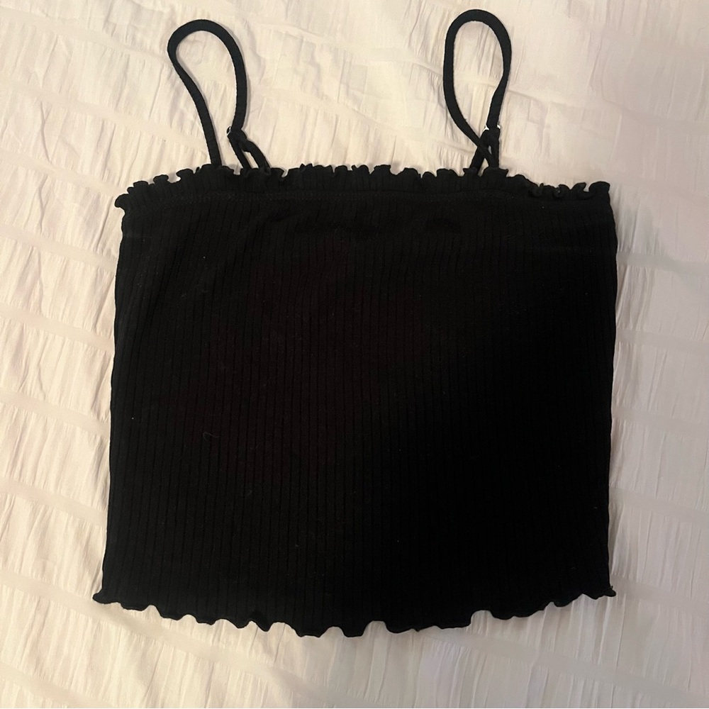 Black Ruffle Tank Crop Top